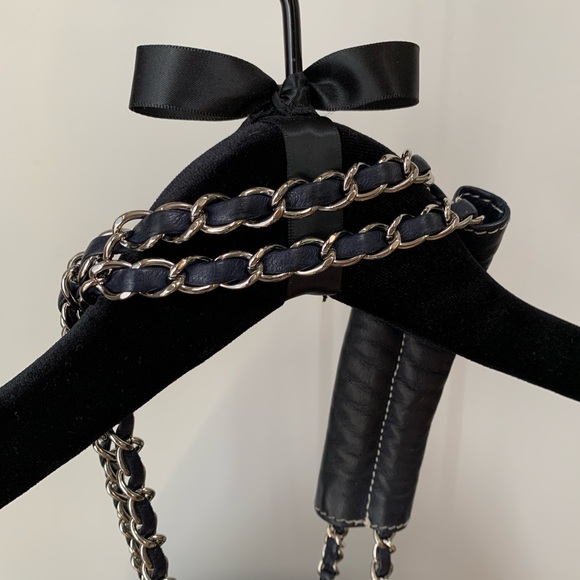 CHANEL Navy Drawstring Lambskin Diamond Stitched Bucket Bag with Medallion - Picture 6 of 17